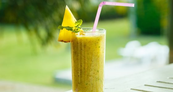 Smoothies,Of,Kiwi,And,Pineapple,On,The,Table