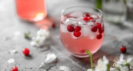 Spring,Cranberry,Lemonade,In,A,Glass,On,A,Gray,Shabby