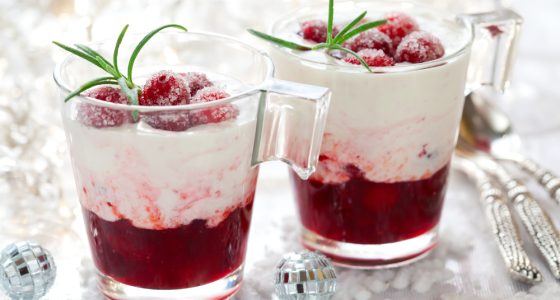 Cranberry,Dessert,With,Cream,And,Sugared,Cranberries,For,Christmas