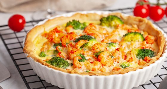 Home,Made,French,Tart,Quiche,With,Crayfish,And,Broccoli,Filled
