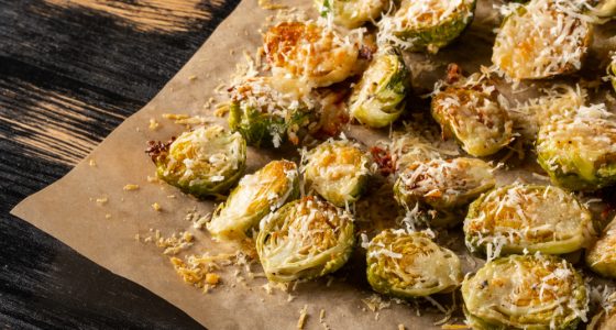 Brussels,Sprouts,Baked,In,Oven,With,Cheese,Parmesan,And,Spices