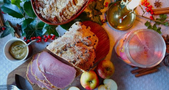 Top,View,Of,Scandinavian,Christmas,Table,With,Oven,Baked,Ham,