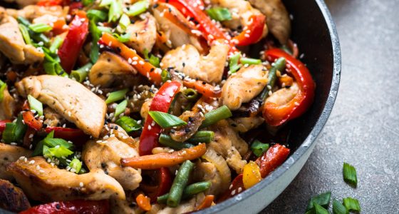 Chicken,Stir,Fry,With,Vegetables,And,Sesame,In,The,Pan.