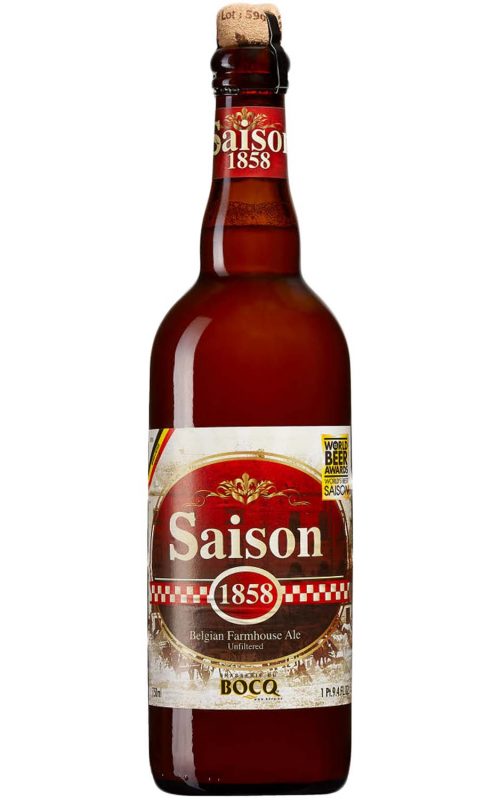 Bocq Saison 1858, nr 1586, 750 ml, 6,4%, 62:90 kr. Fräsch ale från Belgien i stor flaska att dela med flera.