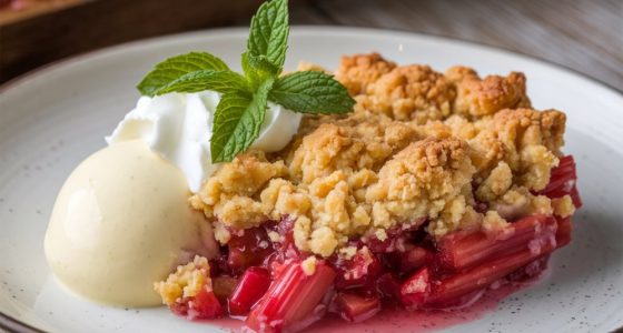 Rhubarb,Crumble:,Baked,Dessert,With,A,Tart,Rhubarb,Filling,And
